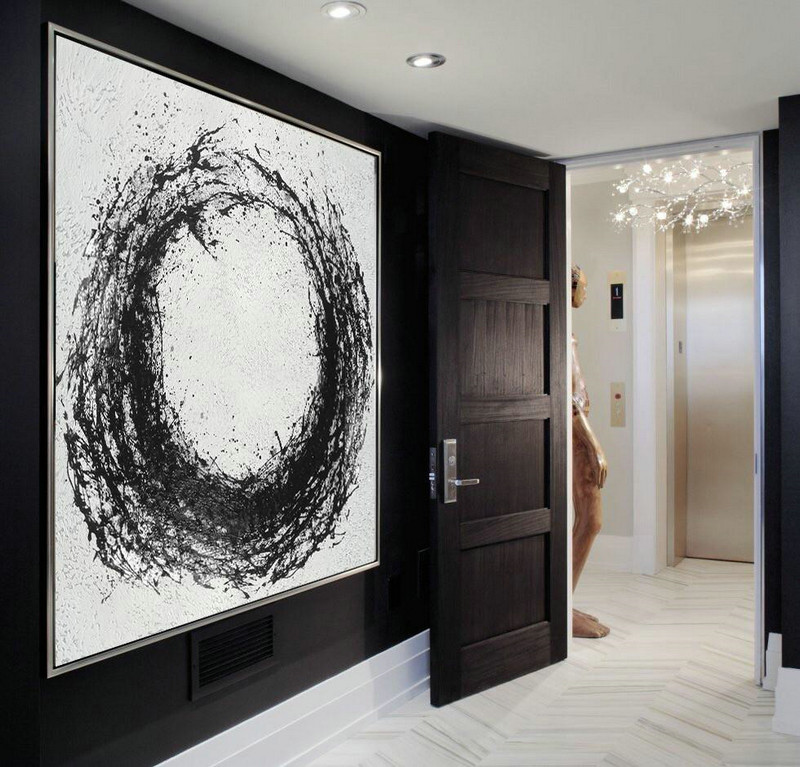 Large Abstract Painting,Oversized Minimal Black And White Painting,Wall Art Painting #B1J6 - Click Image to Close